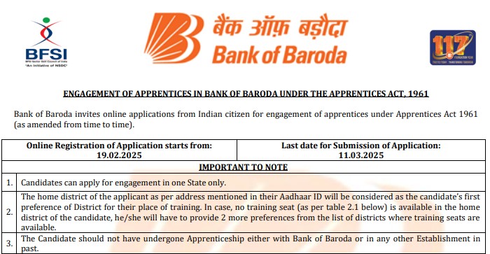 Bank of Baroda Apprentice Recruitment 2025 Notification