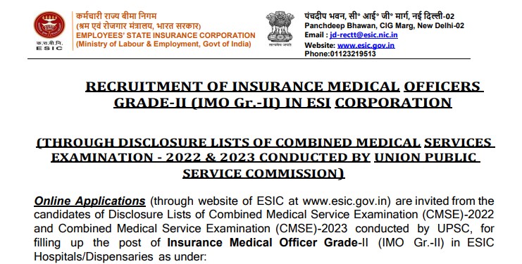 ESIC IMO Recruitment 2025 Notification