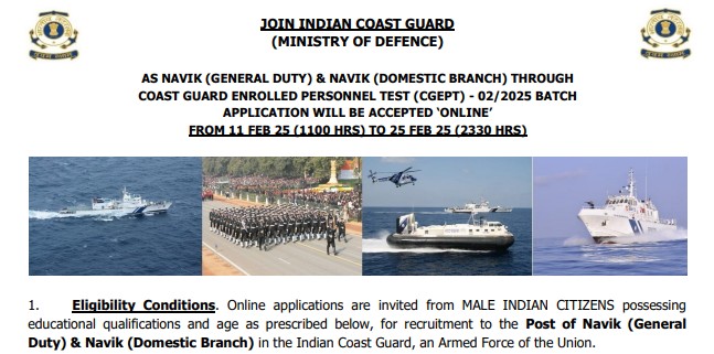 Indian Coast Guard Navik Recruitment 2025 Notification