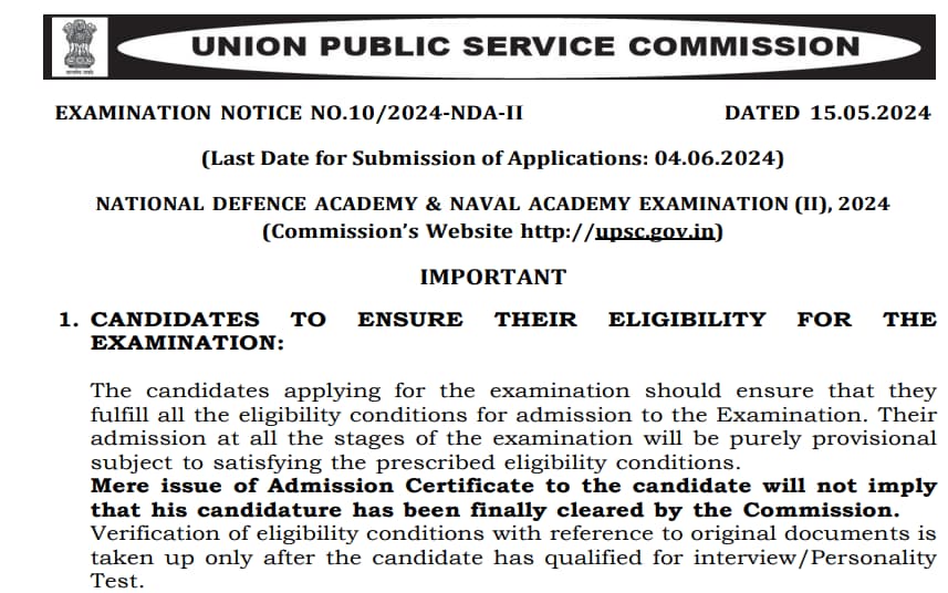 UPSC NDA 2 Notification 2024