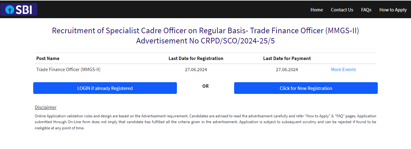 SBI SO 2024 Apply Online