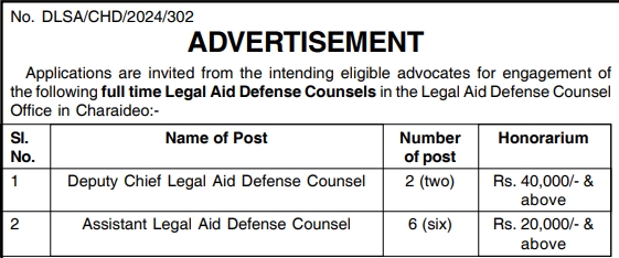 DLSA Charaideo Recruitment 2024 Notification