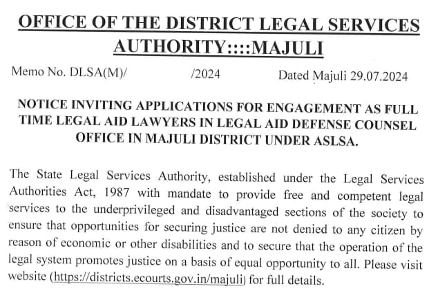 DLSA Majuli Recruitment 2024 Notice