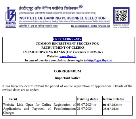 IBPS Clerk 2024 Last Date Extension Notice