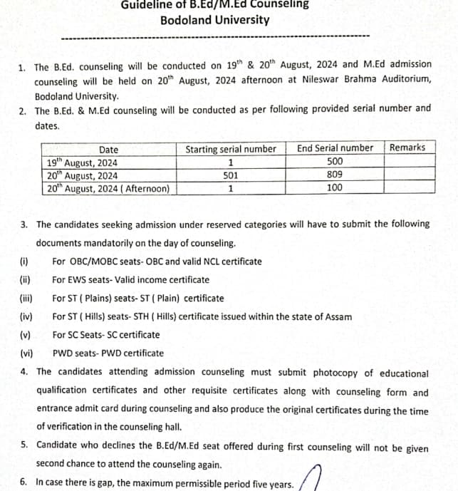 Bodoland Universiy B.Ed M.Ed Counselling Process