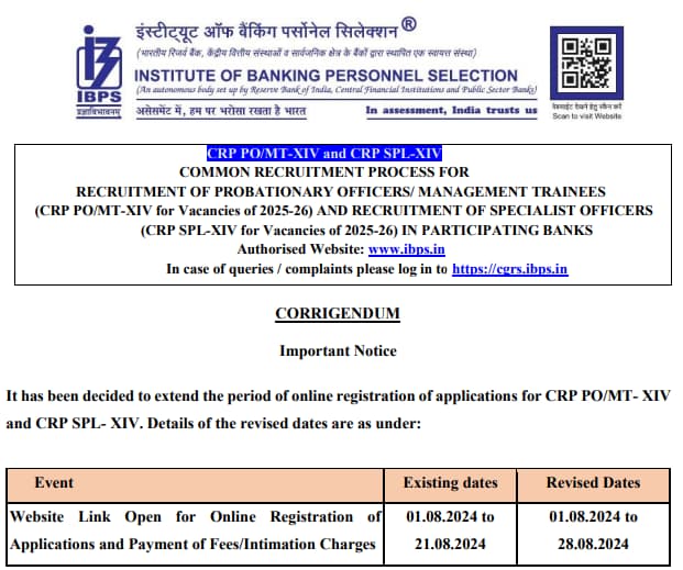 IBPS PO 2024 Last Date Extension Notice