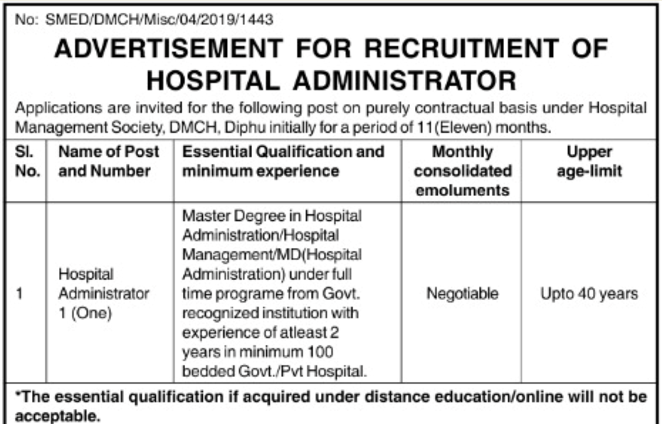 Diphu Medical College Recruitment 2024 Notification