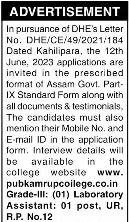 Pub Kamrup College Recruitment 2024 Notice