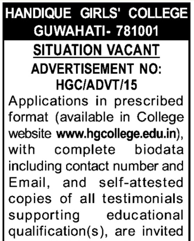 Handique Girls' College Recruitment 2024 Notification