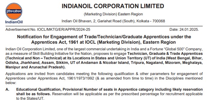 IOCL Apprentice Recruitment 2025 Notification